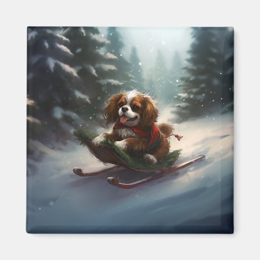Cavalier King Charles Spaniel Kerstsneeuw Magneet (Voorkant)