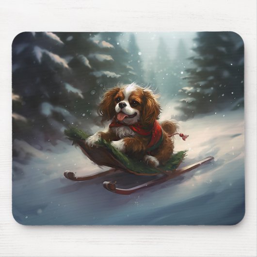 Cavalier King Charles Spaniel Kerstsneeuw Muismat (Voorkant)