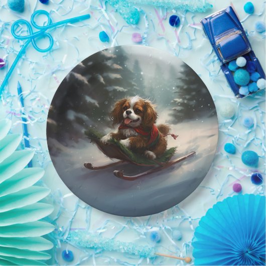 Cavalier King Charles Spaniel Kerstsneeuw Papieren Bordje (Feest)