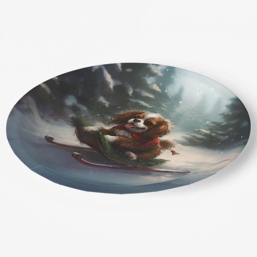 Cavalier King Charles Spaniel Kerstsneeuw Papieren Bordje (Gekanteld)