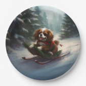 Cavalier King Charles Spaniel Kerstsneeuw Papieren Bordje (Voorkant)