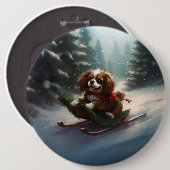 Cavalier King Charles Spaniel Kerstsneeuw Ronde Button 6,0 Cm (Voorkant /achterkant)