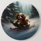 Cavalier King Charles Spaniel Kerstsneeuw Ronde Button 6,0 Cm (Voorkant)