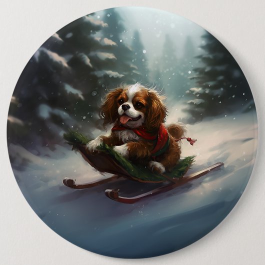 Cavalier King Charles Spaniel Kerstsneeuw Ronde Button 6,0 Cm (Voorkant)