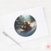 Cavalier King Charles Spaniel Kerstsneeuw Ronde Sticker (Envelop)