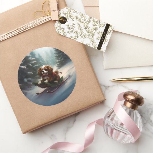 Cavalier King Charles Spaniel Kerstsneeuw Ronde Sticker (Geschenken)