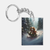 Cavalier King Charles Spaniel Kerstsneeuw Sleutelhanger (Voorkant Links)