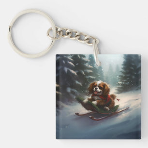 Cavalier King Charles Spaniel Kerstsneeuw Sleutelhanger