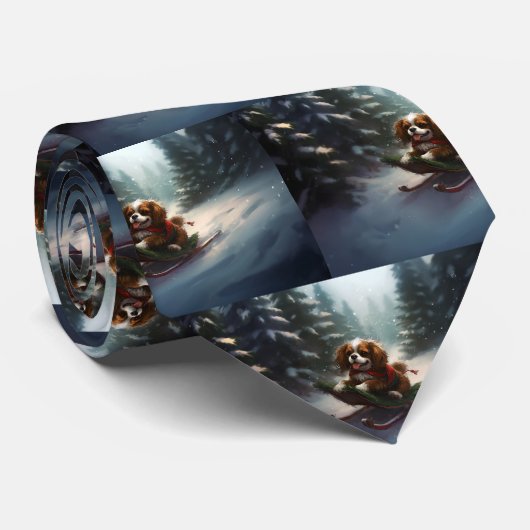 Cavalier King Charles Spaniel Kerstsneeuw Stropdas (Opgerold)