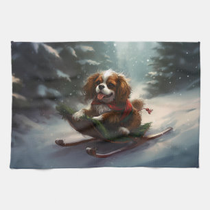 Cavalier King Charles Spaniel Kerstsneeuw Theedoek