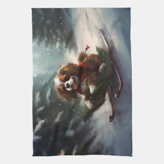 Cavalier King Charles Spaniel Kerstsneeuw Theedoek (Verticaal)