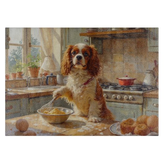 Cavalier King Charles Spaniel Kookt in Keuken Snijplank (Voorkant)