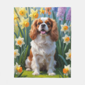 Cavalier King Charles Spaniel Lente Bloemen  Fleece Deken (Voorkant)