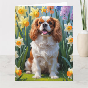 Cavalier King Charles Spaniel Lente Bloemen  Kaart