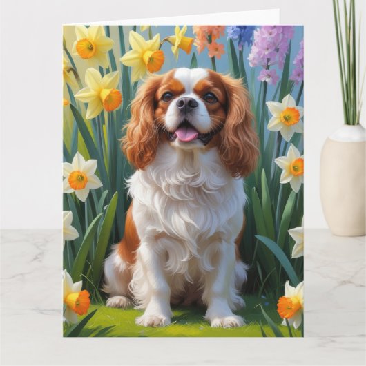 Cavalier King Charles Spaniel Lente Bloemen  Kaart (Voorkant)