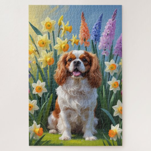 Cavalier King Charles Spaniel Lente Bloemen Legpuzzel (Verticaal)