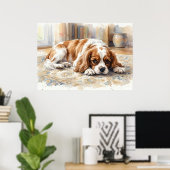 Cavalier King Charles Spaniel Liggend Aquarel Poster (Thuiskantoor)