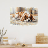 Cavalier King Charles Spaniel Liggend Aquarel Poster (Keuken)