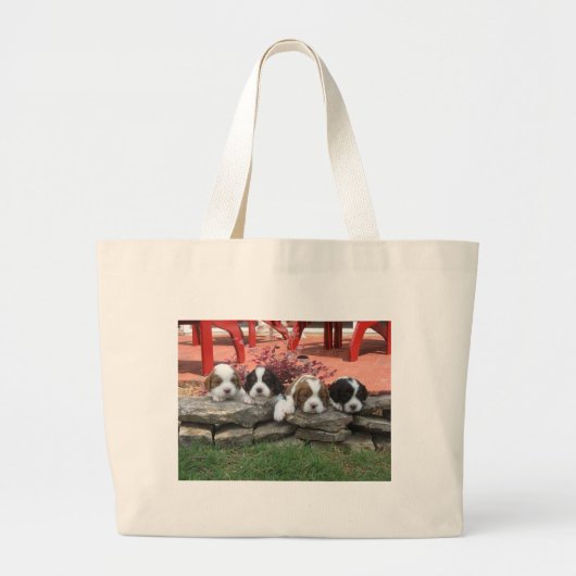 Cavalier King Charles Spaniel Litter Grote Tote Bag (Voorkant)
