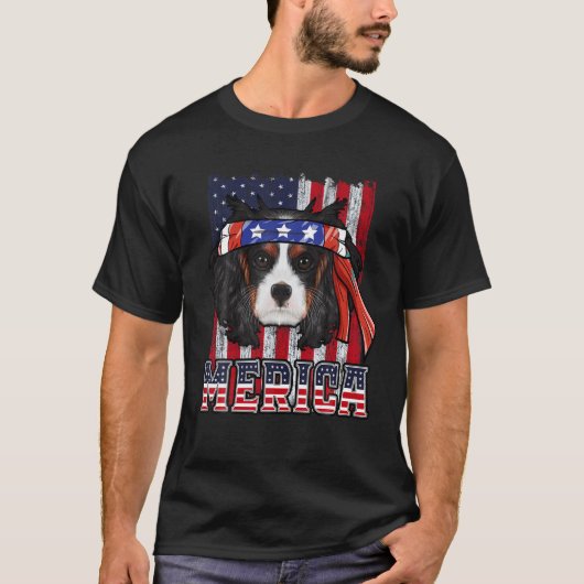 Cavalier King Charles Spaniel Merica 4 juli D T-shirt (Voorkant)