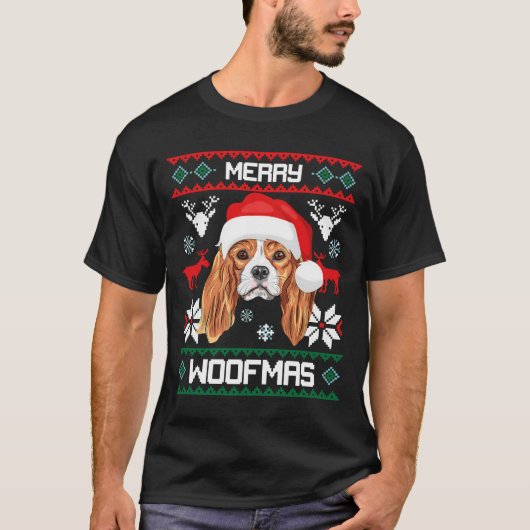 Cavalier King Charles Spaniel Merry Woofmas T-shirt (Voorkant)