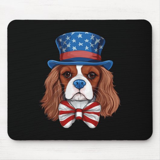 Cavalier King Charles Spaniel met Amerikaanse vlag Muismat (Voorkant)