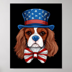 Cavalier King Charles Spaniel met Amerikaanse vlag Poster