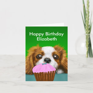 Cavalier King Charles Spaniel met Birthday Cake Kaart