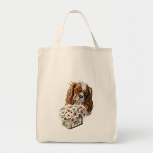 Cavalier King Charles Spaniel met bloemen Tote Bag (Voorkant)