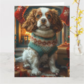 Cavalier King Charles Spaniel met kerstcadeaus Kaart (Gele Bloem)