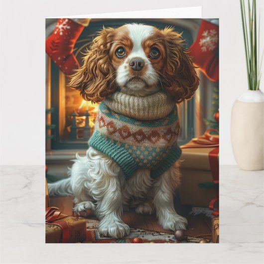 Cavalier King Charles Spaniel met kerstcadeaus Kaart (Voorkant)