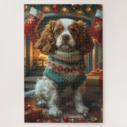 Cavalier King Charles Spaniel met kerstcadeaus Legpuzzel (Verticaal)