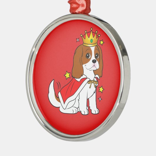 Cavalier King Charles Spaniel met Kroon en Robe Metalen Ornament (Links)