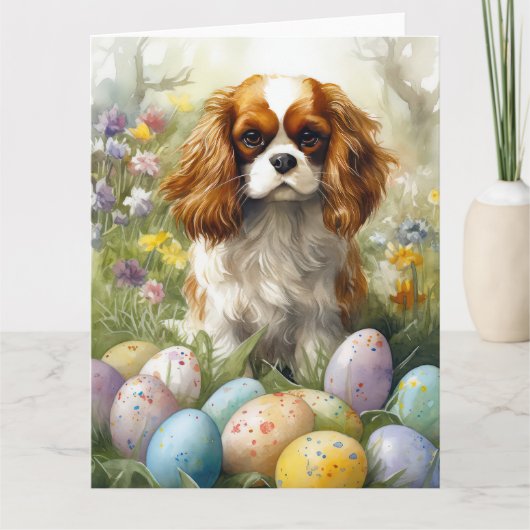 Cavalier King Charles Spaniel met paaseieren Kaart (Voorkant)