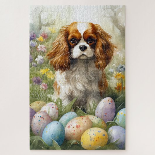 Cavalier King Charles Spaniel met paaseieren Legpuzzel (Verticaal)