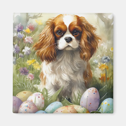 Cavalier King Charles Spaniel met paaseieren Magneet (Voorkant)