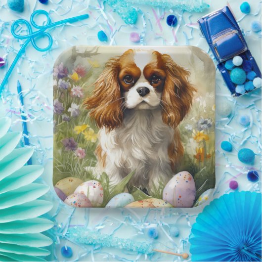 Cavalier King Charles Spaniel met paaseieren Papieren Bordje (Feest)