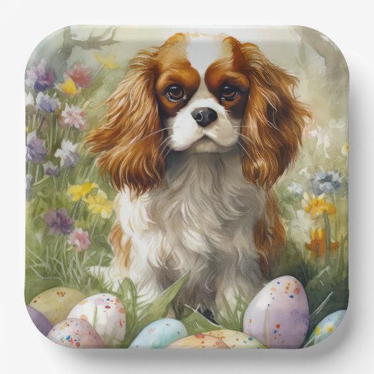 Cavalier King Charles Spaniel met paaseieren Papieren Bordje (Voorkant)