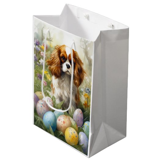 Cavalier King Charles Spaniel met Pasen Eieren Medium Cadeauzakje (Voorkant Gekanteld)