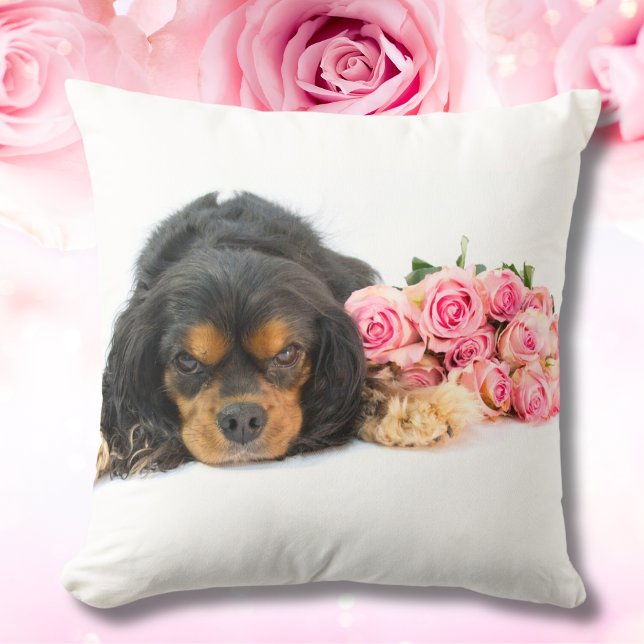 Cavalier King Charles Spaniel met roze rozen Kussen (Creator heeft geüpload)
