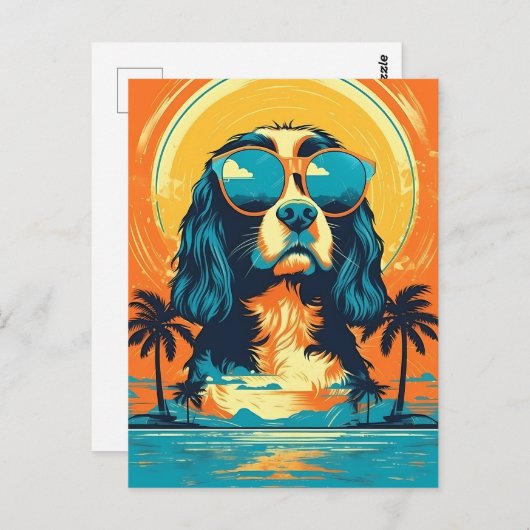 Cavalier King Charles Spaniel met zonnebril Briefkaart (Voorkant / Achterkant)