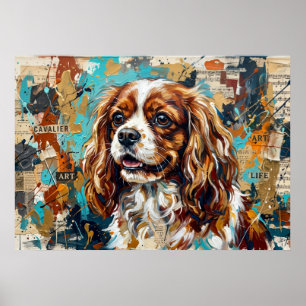 Cavalier King Charles Spaniel Mixed Media Collage Poster