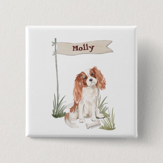 Cavalier King Charles Spaniel naam Vierkante Button 5,1 Cm (Voorkant)