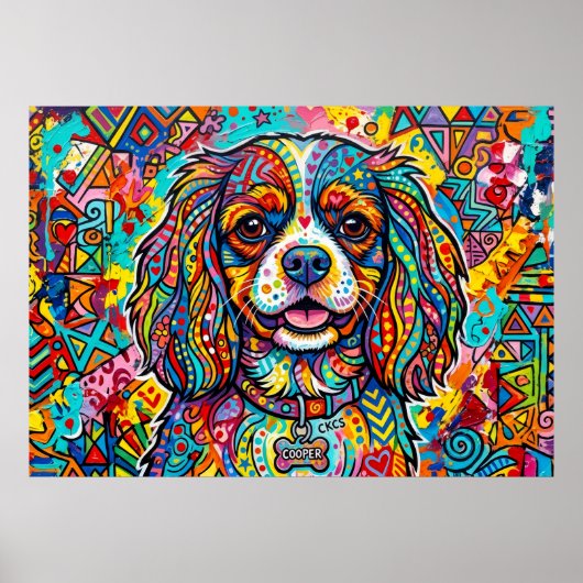 Cavalier King Charles Spaniel Neo-Pop Volkskunst P Poster (Voorkant)