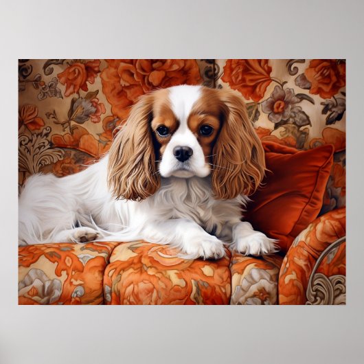 Cavalier King Charles Spaniel op de bank Poster (Voorkant)
