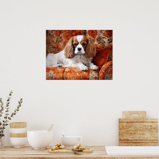 Cavalier King Charles Spaniel op de sofa Poster (Keuken)