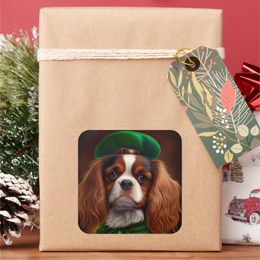 Cavalier King Charles Spaniel op St. Patrick's Day Vierkante Sticker (Feestdagen)