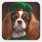 Cavalier King Charles Spaniel op St. Patrick's Day Vierkante Sticker (Voorkant)