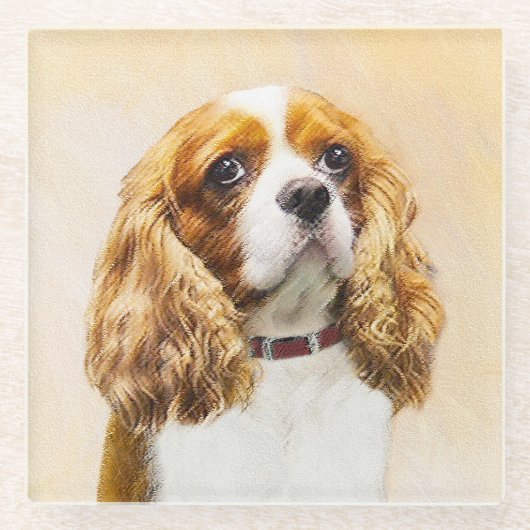Cavalier King Charles Spaniel Original Painting Glazen Onderzetter (Voorkant)