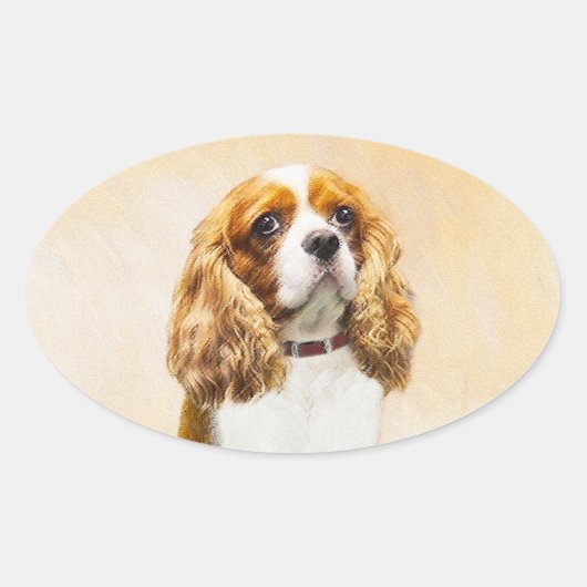 Cavalier King Charles Spaniel Original Painting Ovale Sticker (Voorkant)